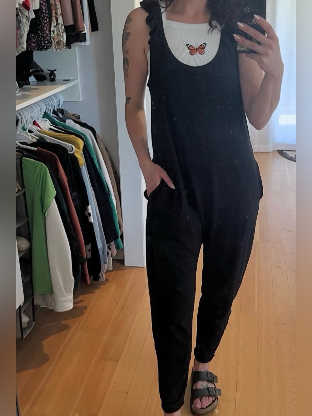 Smash + Tess Black Sleeveless Ruffle-Strap Jumpsuit